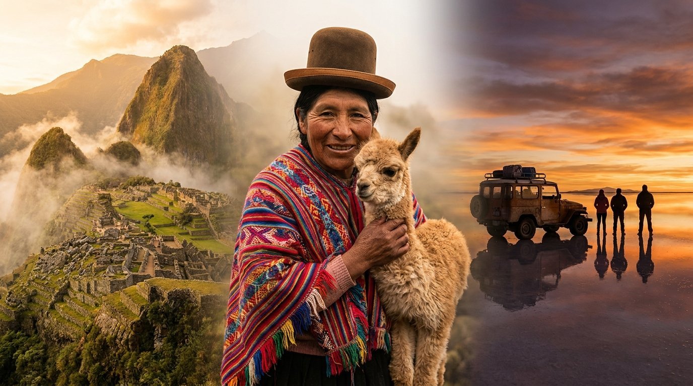 Mujer Quechua con alpaca entre Machu Picchu y el Salar de Uyuni