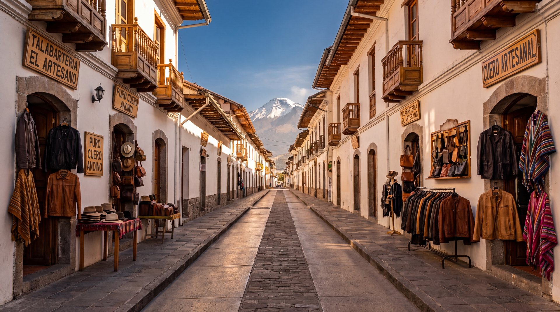 Avenida del Cuero en Cotacachi con vista al volcán