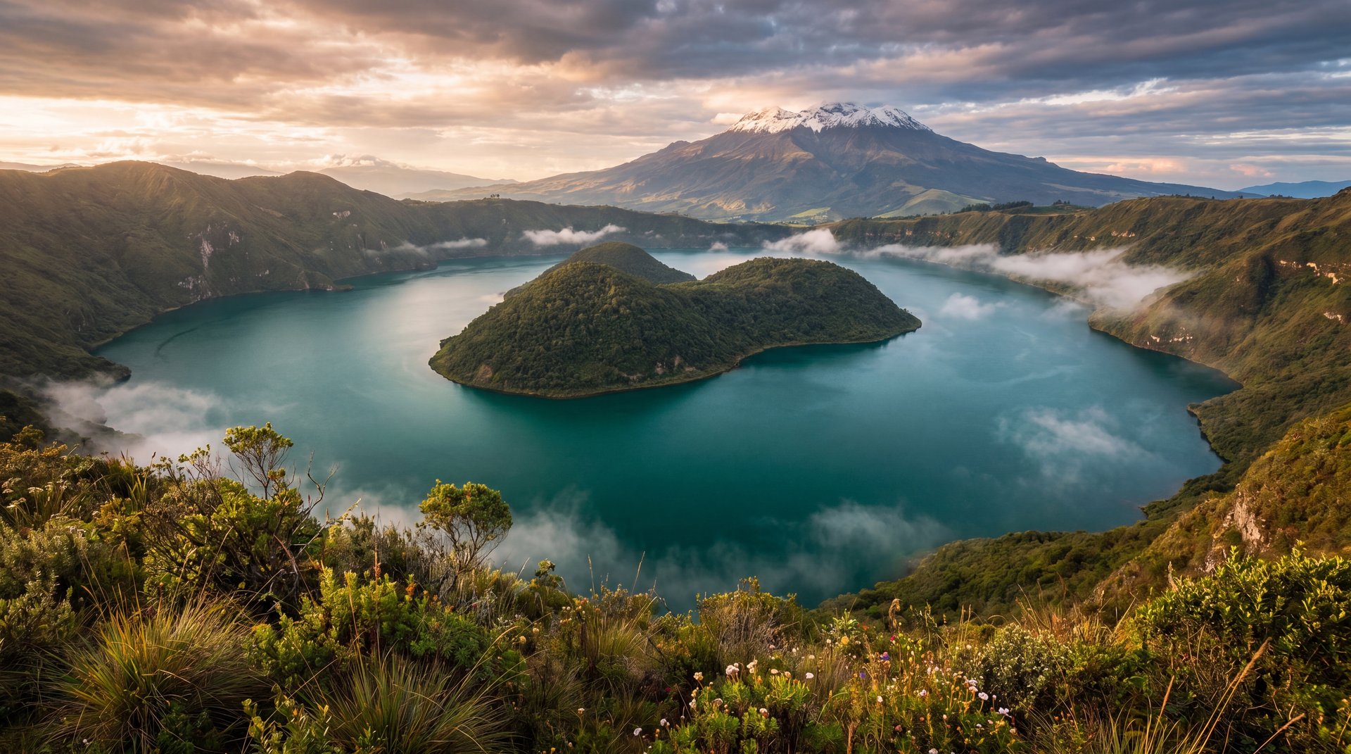 Laguna de Cuicocha, cráter volcánico turquesa