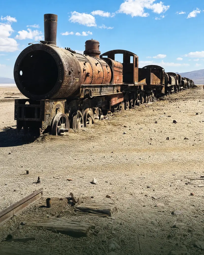 Locomotoras antiguas en el Cementerio de Trenes de Uyuni