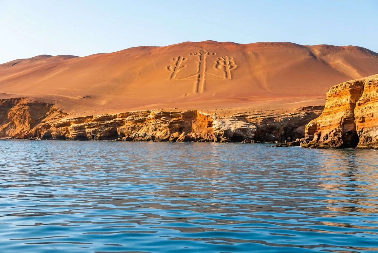 Geoglifo del Candelabro de Paracas sobre la ladera frente al mar