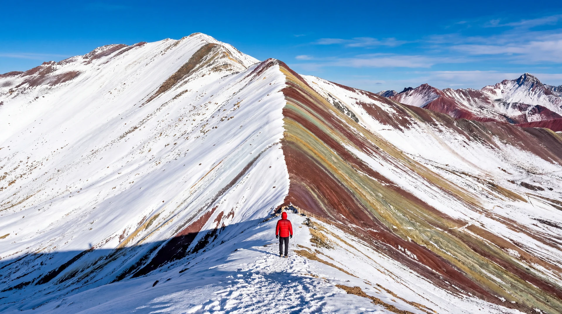 Montaña 7 Colores cubierta parcialmente de nieve fresca
